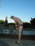 Stretching before a morning swim