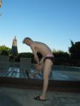 Stretching before a morning swim