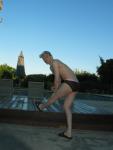 Stretching before a morning swim