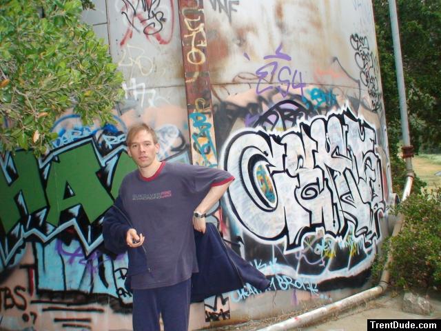 Undressing at the graffiti tank