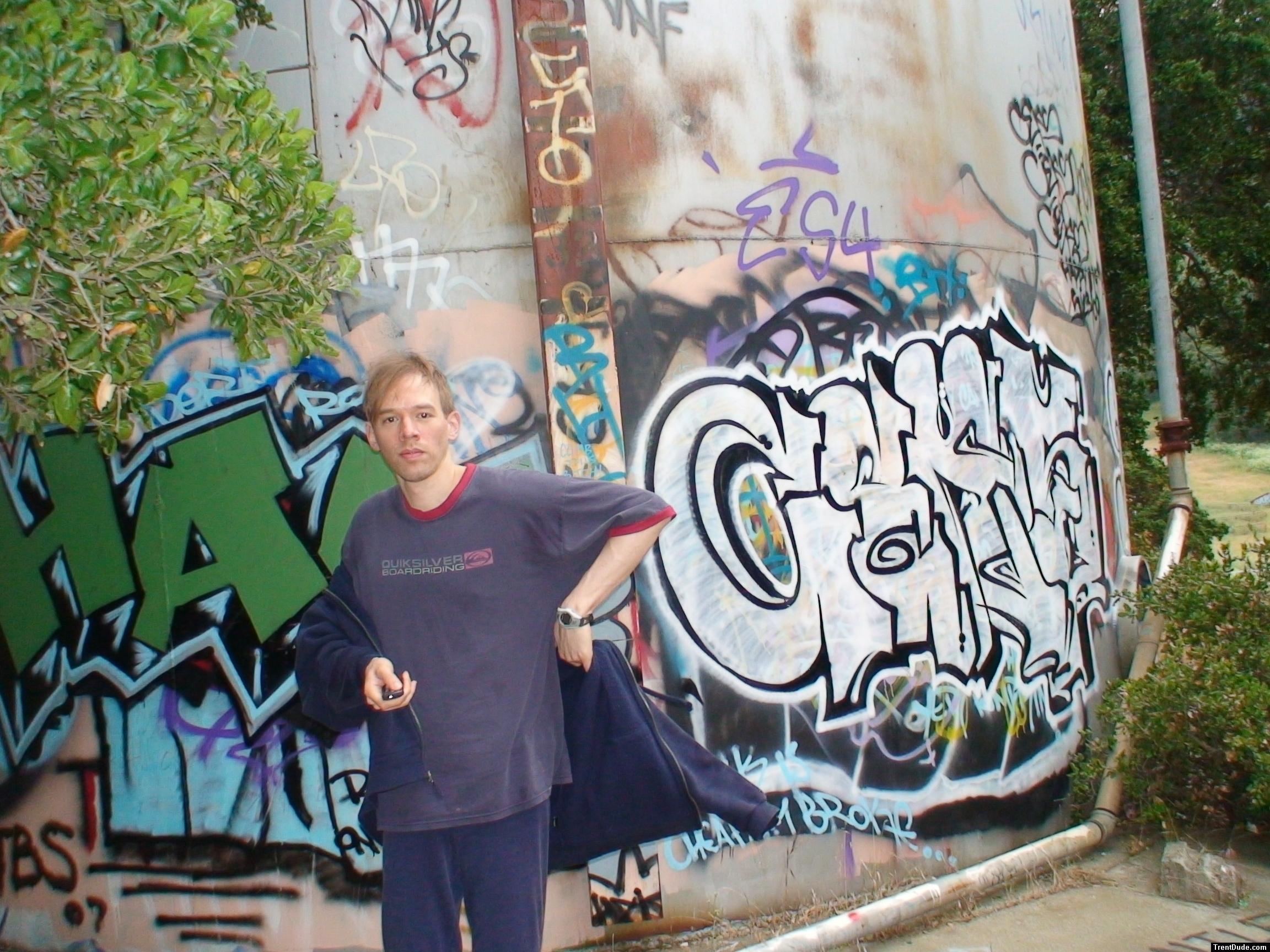 Undressing at the graffiti tank