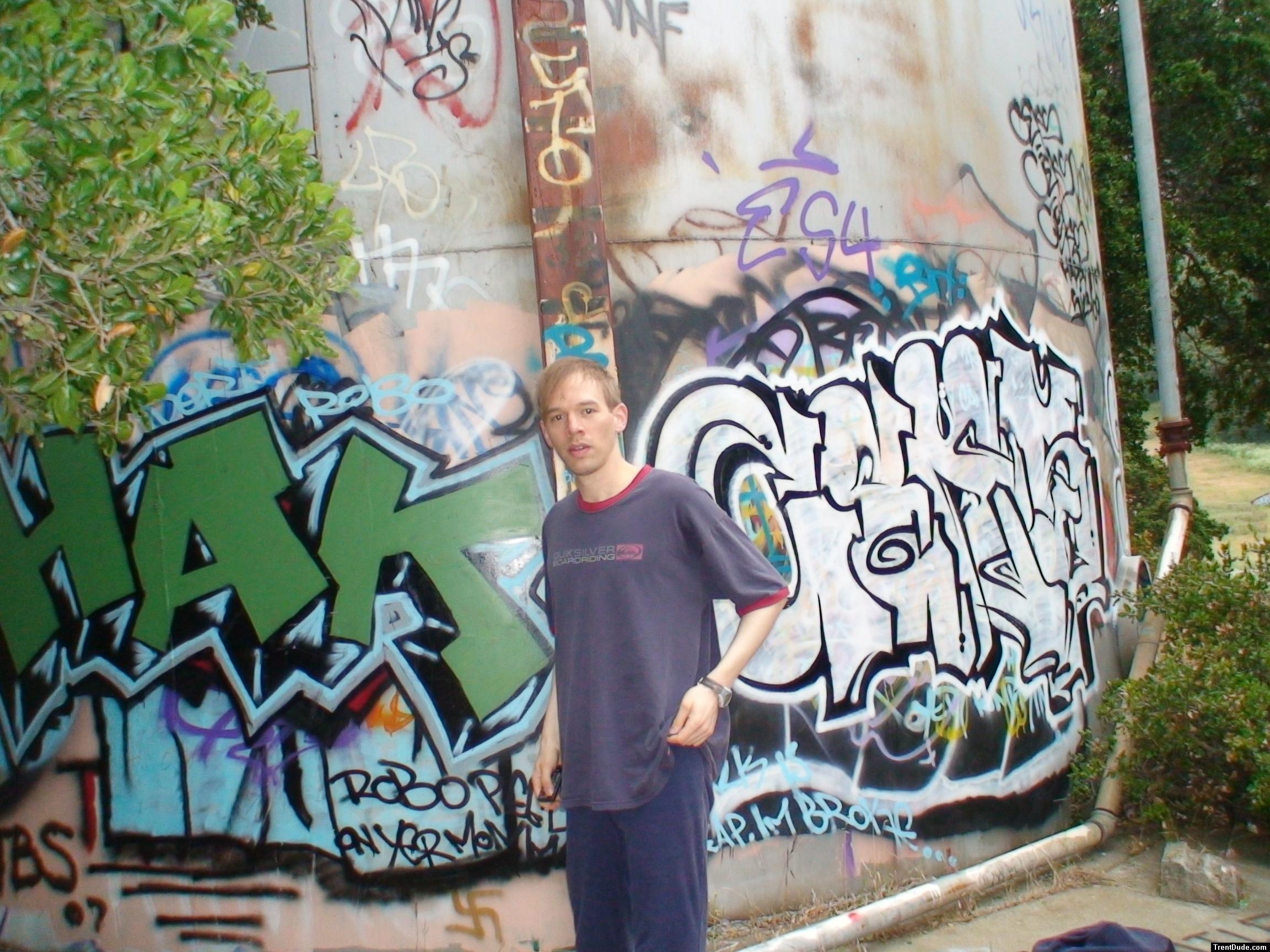 Undressing at the graffiti tank