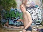Grey Patagonia briefs at the graffiti tank