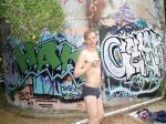 Grey Patagonia briefs at the graffiti tank