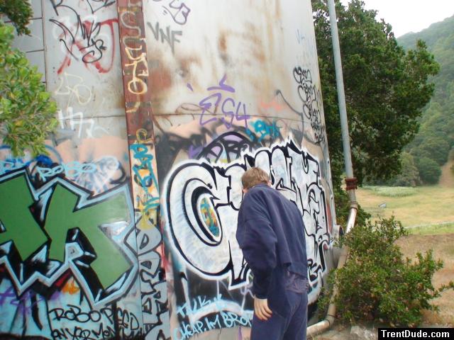 Wearing Tommy Hilfiger workout sweats (rear)