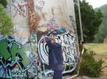 Getting dressed for the hike back from the graffiti tower