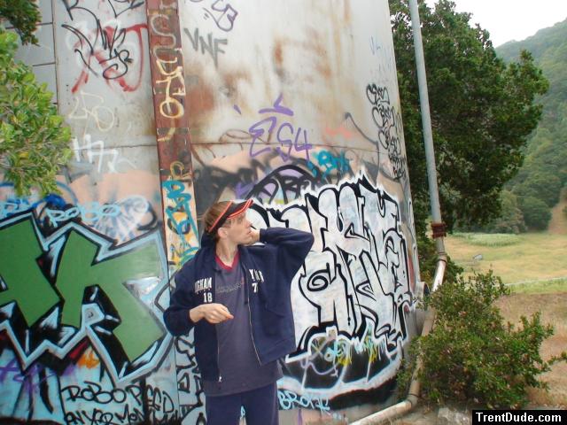 Making sure no graffiti artists saw him up in the hills