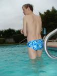 blue Speedo with splash pattern (rear)