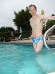 blue Speedo with splash pattern