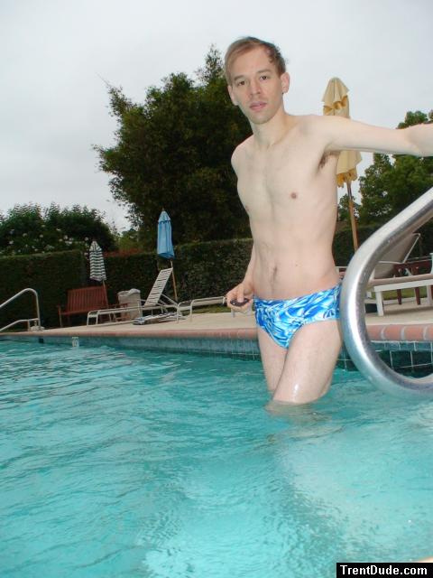 blue Speedo with splash pattern