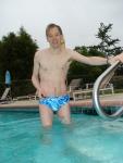 blue Speedo with splash pattern (smile)