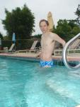 blue Speedo with splash pattern.