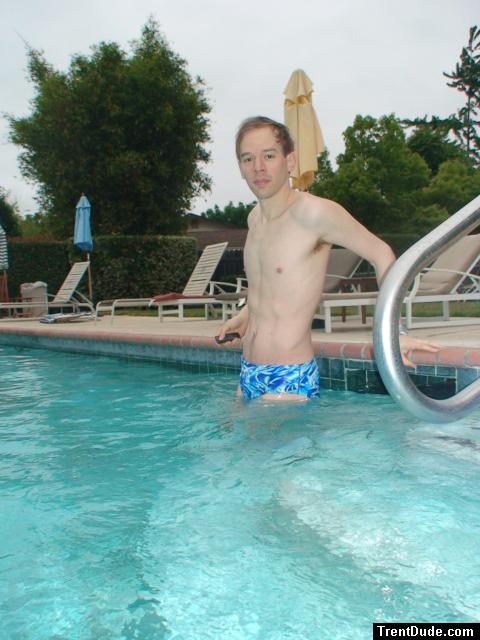 blue Speedo with splash pattern.