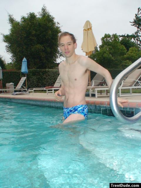 blue Speedo with splash pattern.