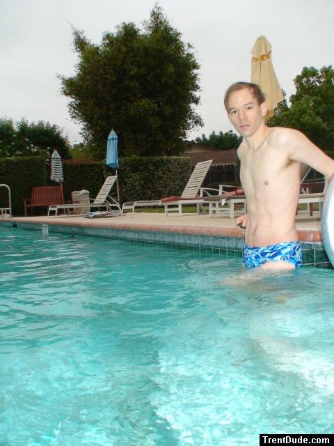 blue Speedo with splash pattern.
