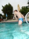 blue Speedo with fashion splash pattern (stretching)