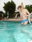 getting goggles ready - blue Speedo with fashion splash pattern