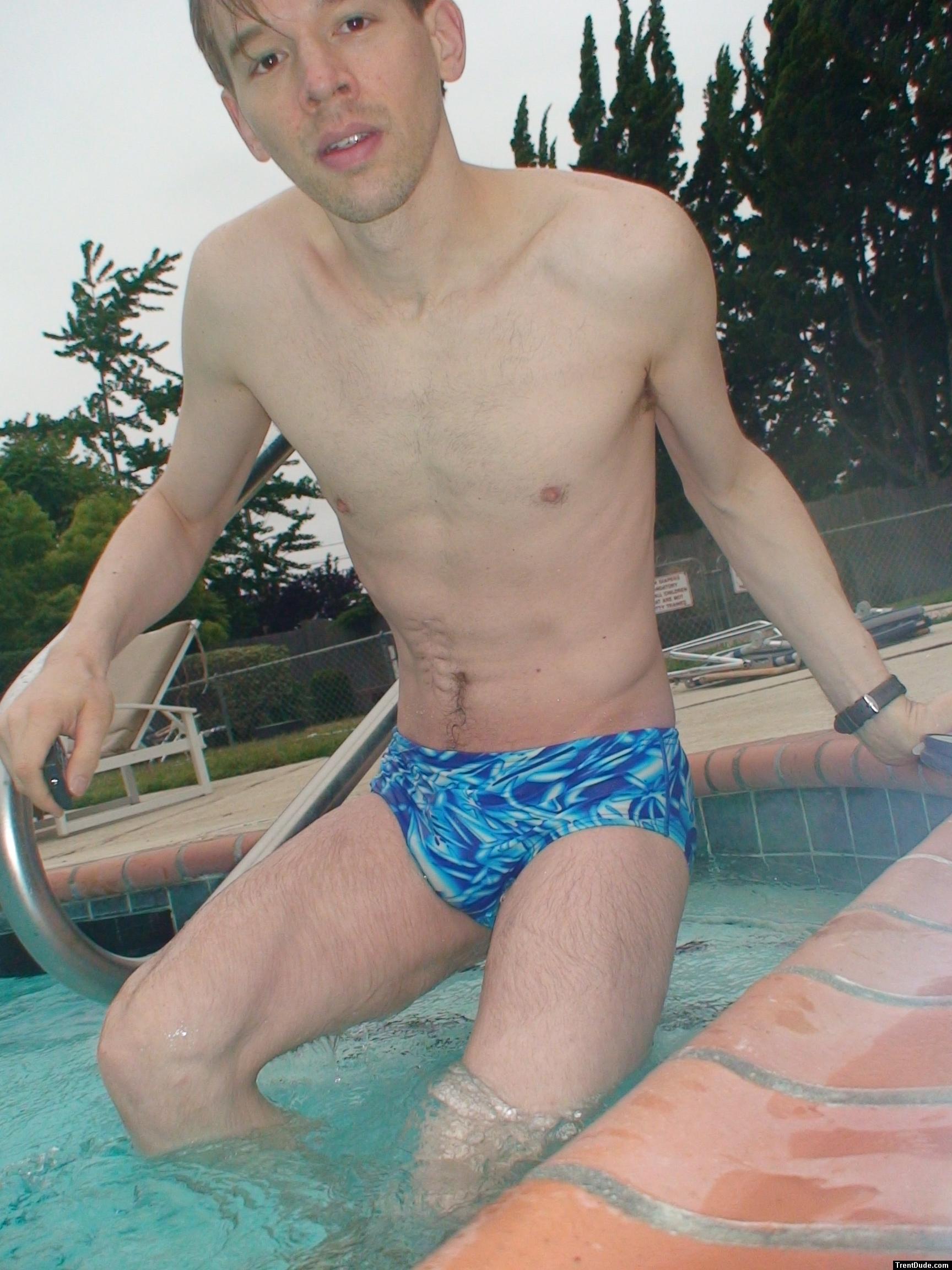 blue Speedo with fashion splash pattern (pouch)