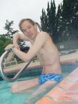 blue Speedo with fashion splash pattern (smile)