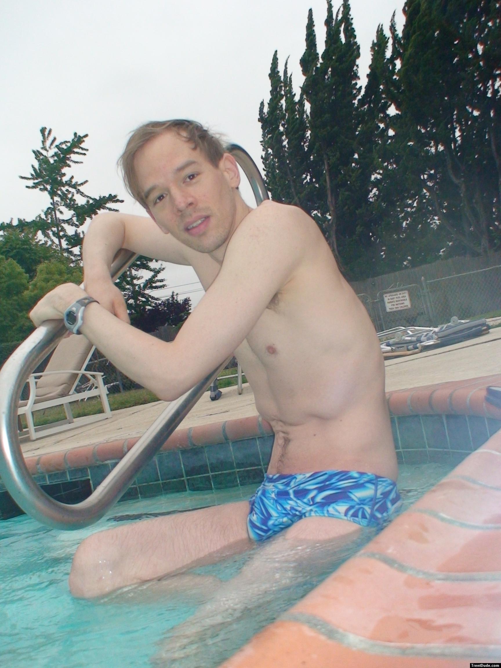 blue Speedo with fashion splash pattern (smile)