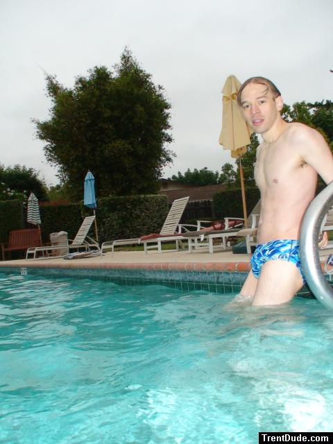Wet hair, blue splash speedo