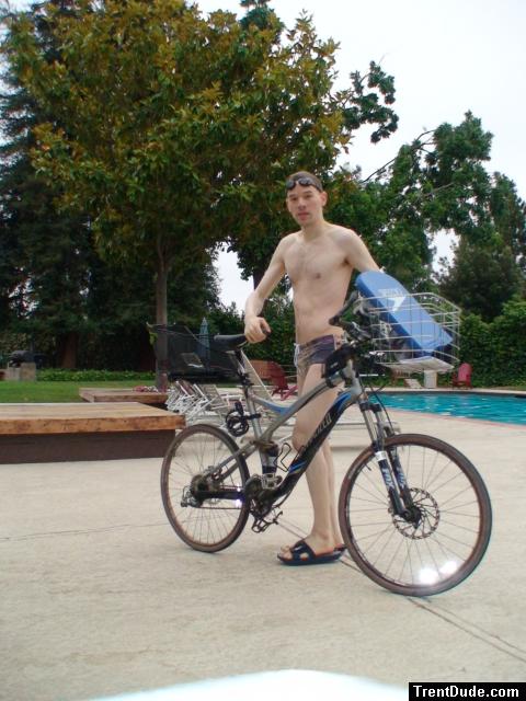 biking to the pool in a speedo?
