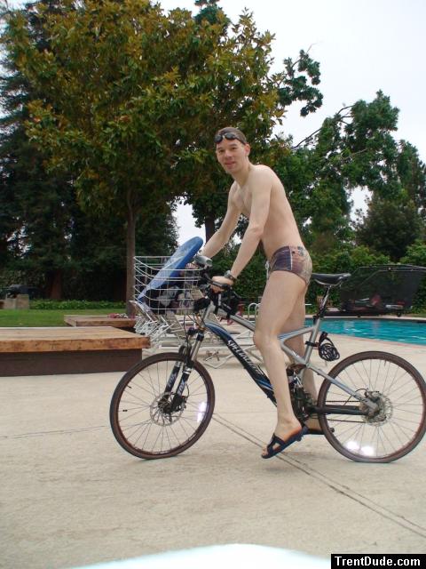The basket holds a kick board (smiling)