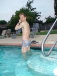 looking suprised but enjoying the new swim suit
