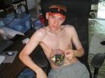 shirtless and A fruit smoothie