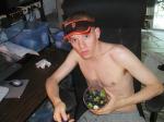 shirtless and A fruit smoothie