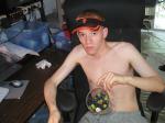 shirtless and A fruit smoothie