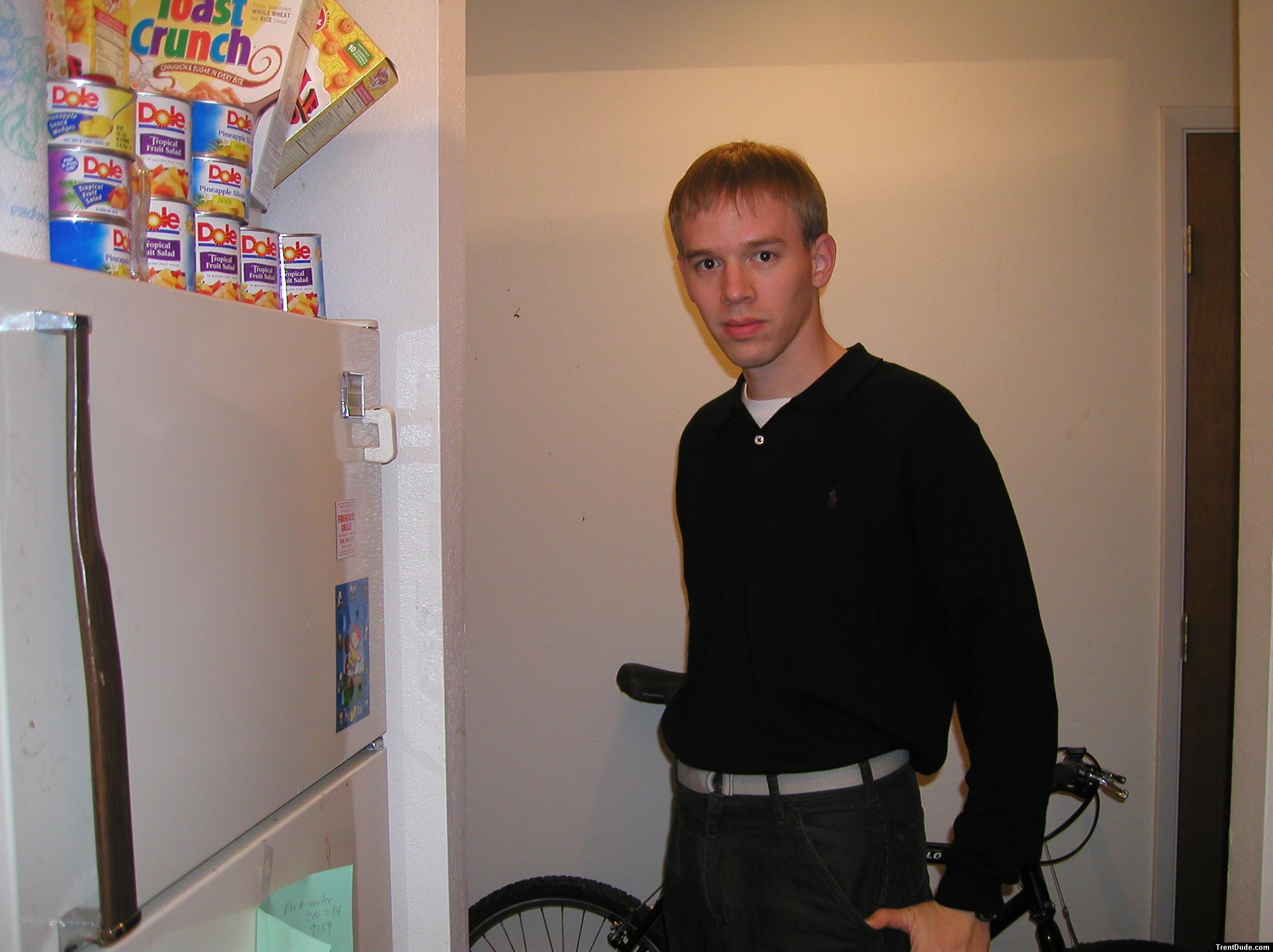 Trent in a black shirt, and Cinamon Toast Crunch cereal