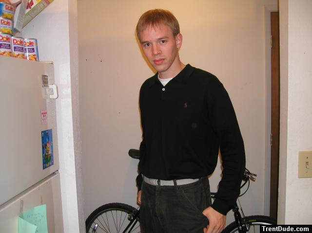 Trent in a black shirt, green pants