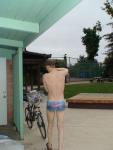 Ibiza Swim brief from Ami Sanzui.com (drying off after a swim)