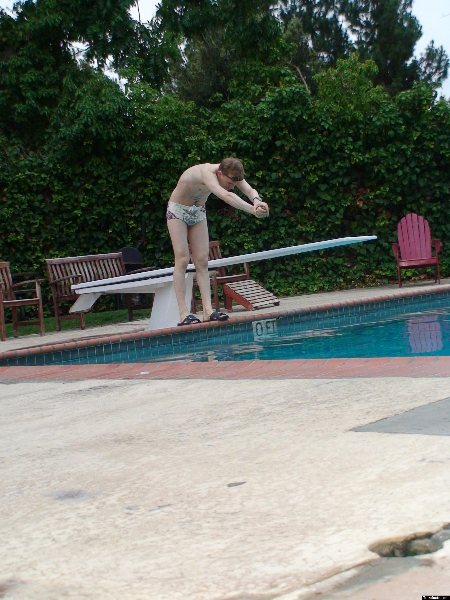 about to dive in wearing a Mexicano swim brief from Ami Sanzuri.com