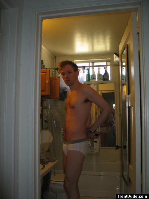 In the bathroom with Jockey underwear