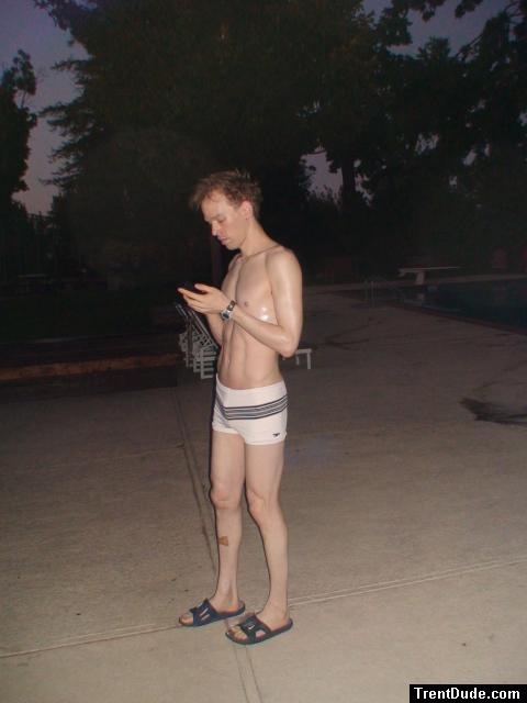 toned swimmer before sunrise in a white Speedo Engineered Stripe Square Cut suit) (ab lines) (best)