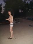 toned swimmer in a white Speedo Engineered Stripe Square Cut suit (abs)