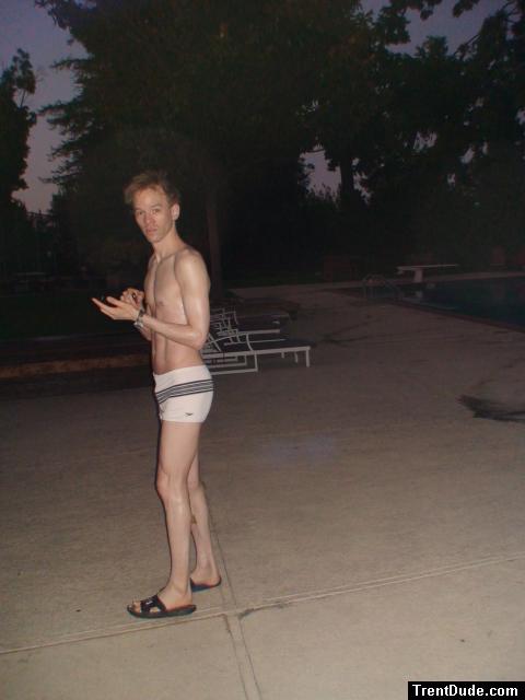 toned swimmer in a white Speedo Engineered Stripe Square Cut suit (abs)