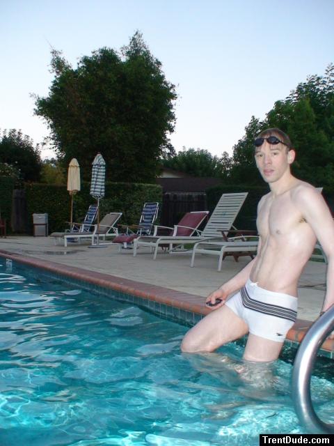 resting after swimming 500 yards (white Speedo Engineered Stripe Square Cut suit)