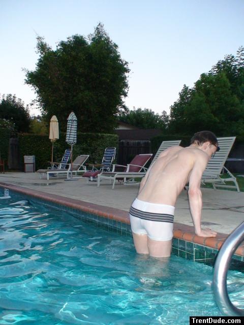 white Speedo Engineered Stripe Square Cut suit (rear)