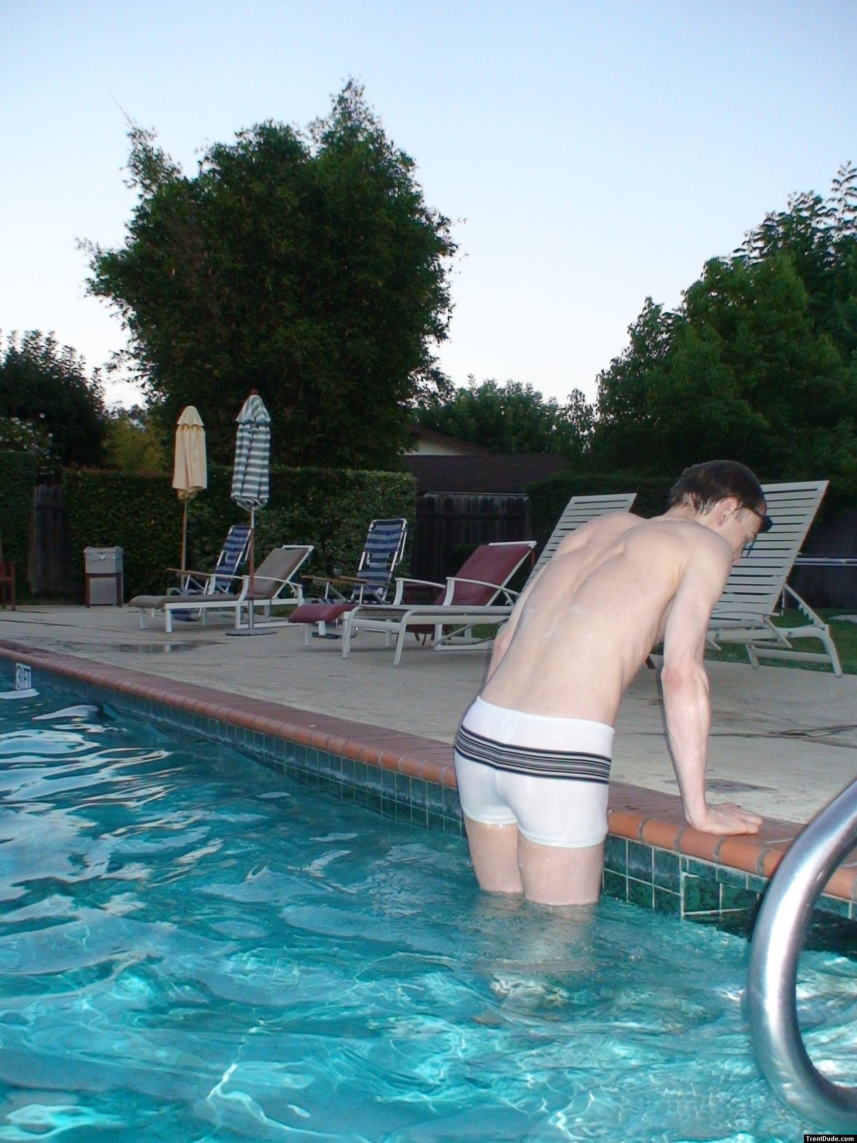 white Speedo Engineered Stripe Square Cut suit (rear)
