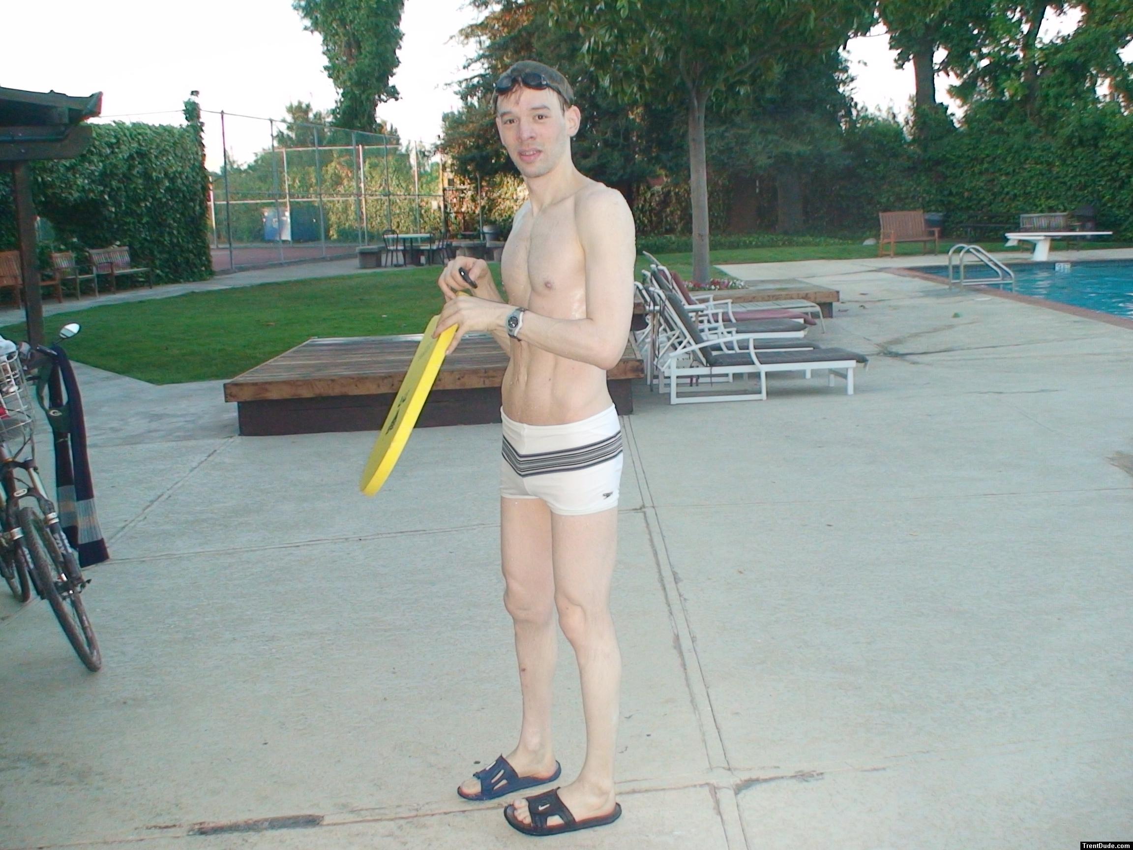 swimmer abs, white Speedo Engineered Stripe Square Cut suit (best)