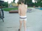 white Speedo Engineered Stripe Square Cut suit (rear)