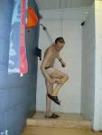 Scrubbing the chlorine off his legs