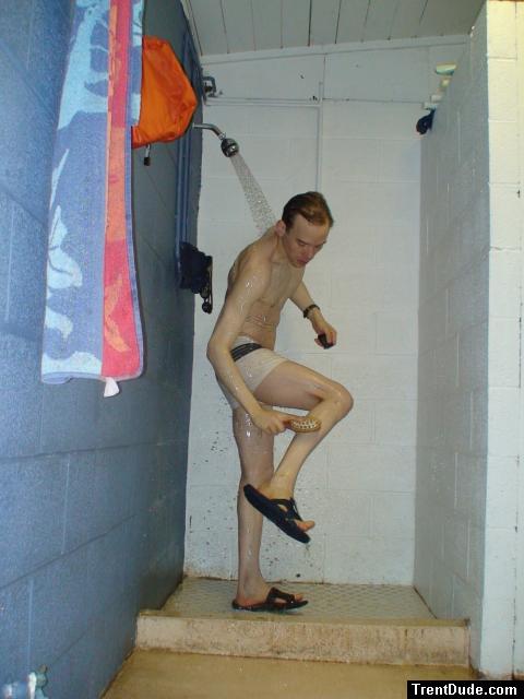 Scrubbing the chlorine off his legs