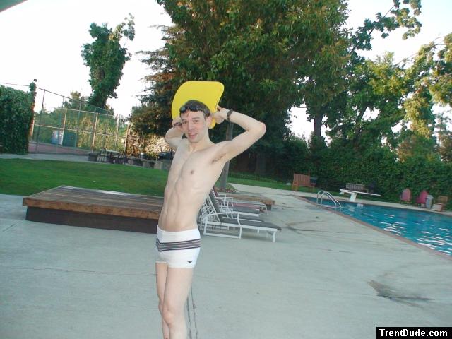 Swimmer with a white Speedo Engineered Stripe Square Cut suit, Tyr kick board (best)