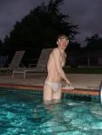 Luckily there was no one else in the pool to see the white Speedo (pouch)