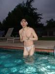 White speedo after a swim workout on a cloudy day