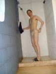 White speedo in the shower